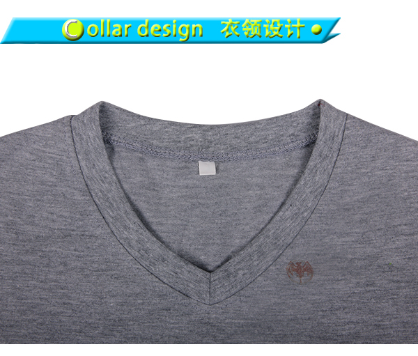 灰色蝙蝠印花女士V领短袖广告宣传T恤衫定制