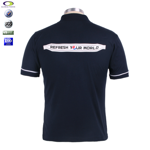 定做男士黑色印logo翻领短袖广告宣传T恤衫定制