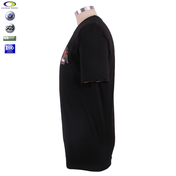 男士广告宣传衫黑色人物烫画圆领短袖T恤衫定制厂家