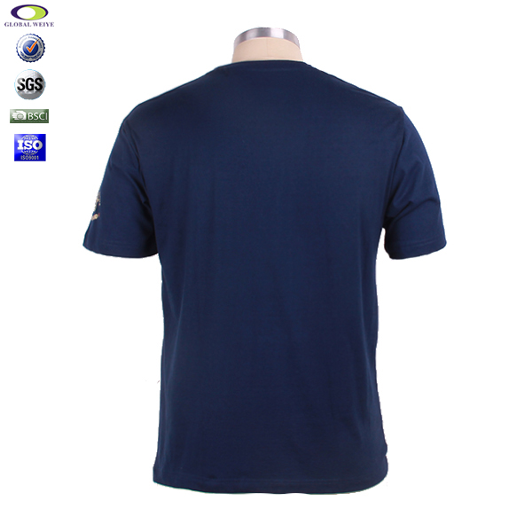 男士广告宣传衫藏蓝色烫画圆领短袖T恤衫订制工厂