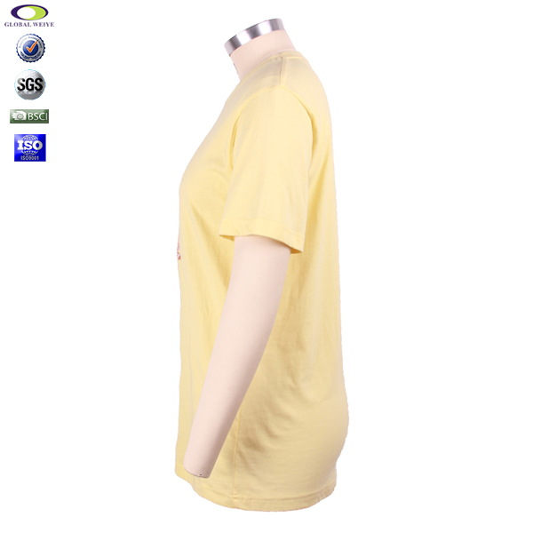 女士浅黄色团队广告宣传衫圆领印花纯棉短袖T恤衫定制厂家