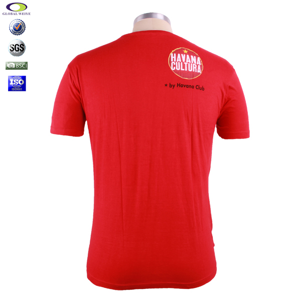 定制俱乐部男士红色短袖全棉印花T恤衫