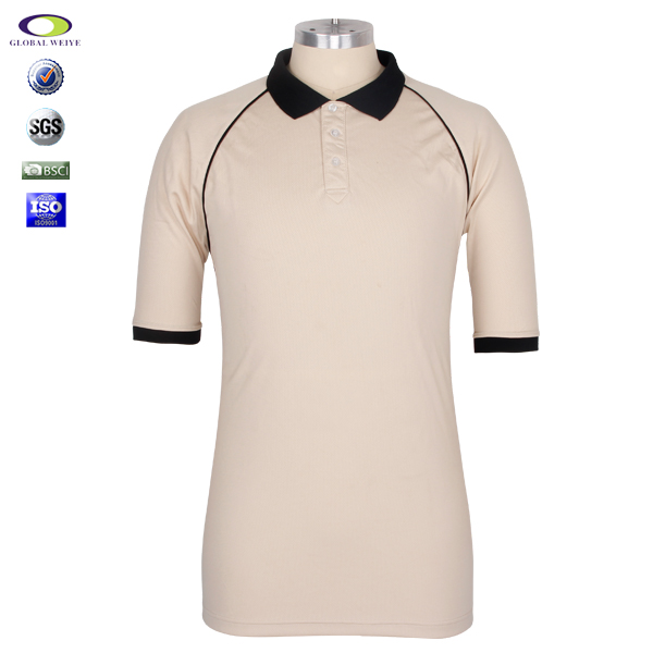 男士全涤空白运动插肩黑色领杏色POLO衫翻领短袖T恤衫定制厂家