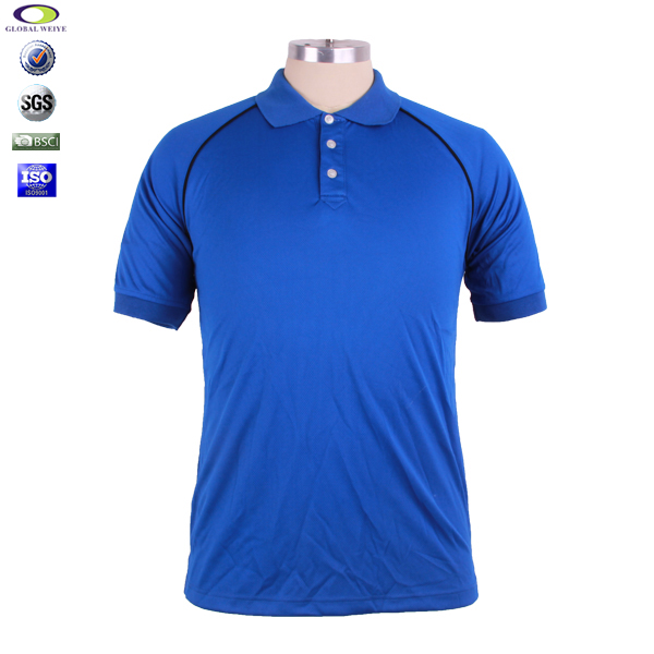 男士蓝色翻领空白插肩袖Polo衫全涤网眼运动短袖T恤衫定制